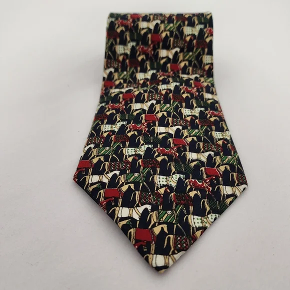 Vintage Equestrian Print 100% Silk Neck Tie - Picture 2 of 5